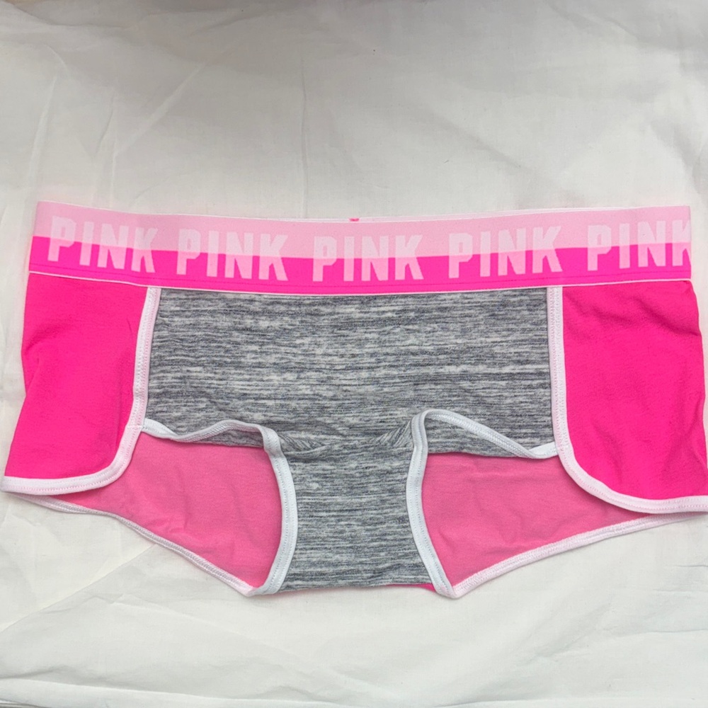 PINK Victoria's Secret Grey Pink White Boyshorts